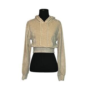 Roma Concept beige velvet long sleeves crop hoodie sweater size Small